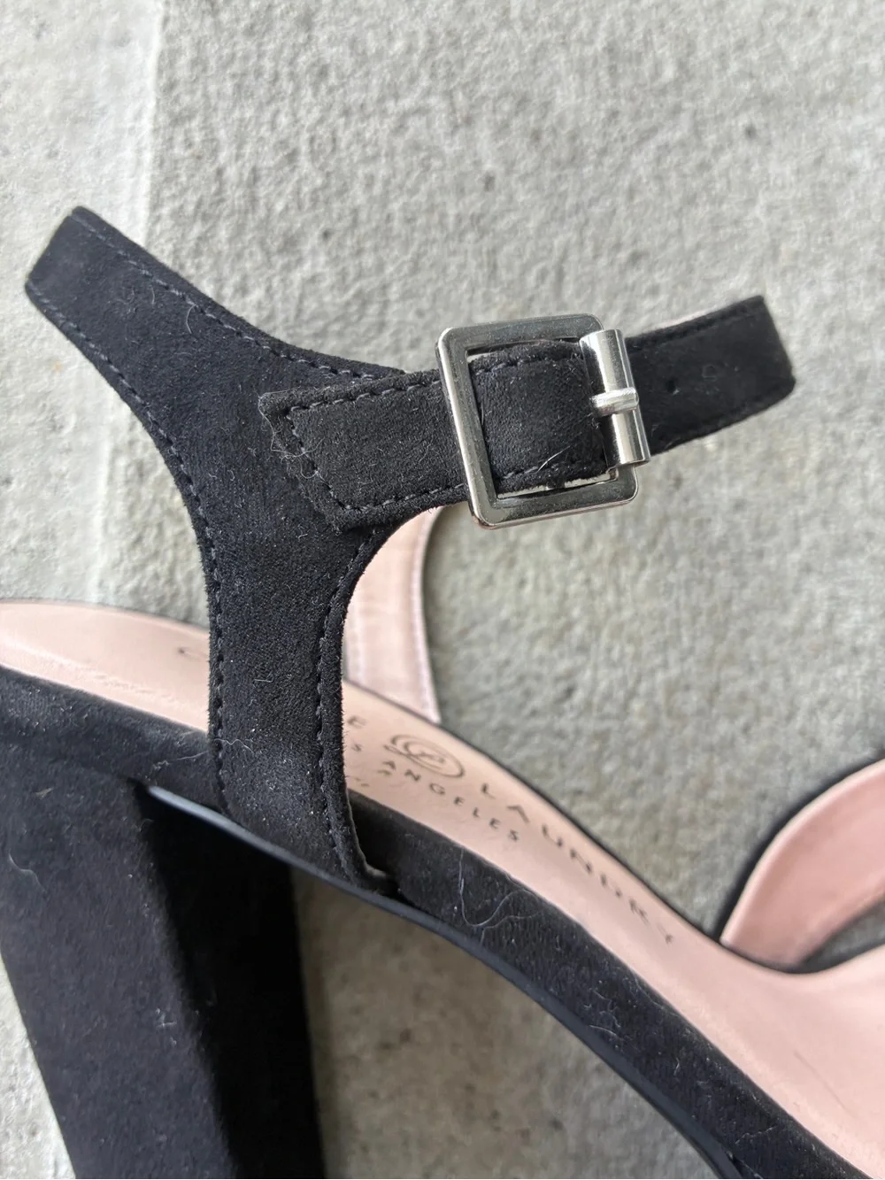 Chinese Laundry Always sandals, black suede platform 4” block heels